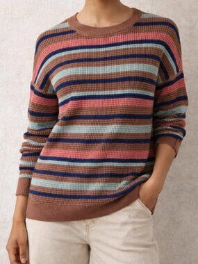 REI Womens Wallace Lake Striped 100% Cotton Waffle Weave Sweater EUC L